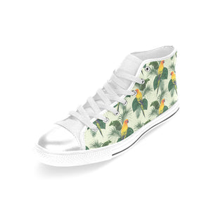 Beautiful parrot palm leaves pattern Women's High Top Canvas Shoes White