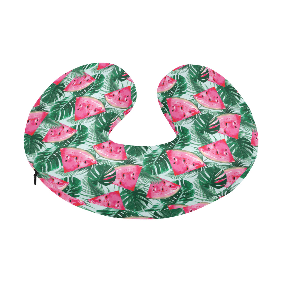 Watermelons tropical palm leaves pattern U-Shaped Travel Neck Pillow