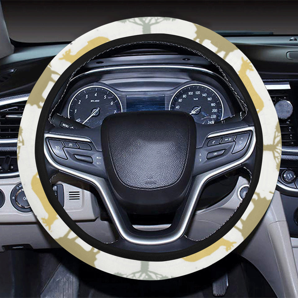 Silhouettes of goat and tree pattern Car Steering Wheel Cover