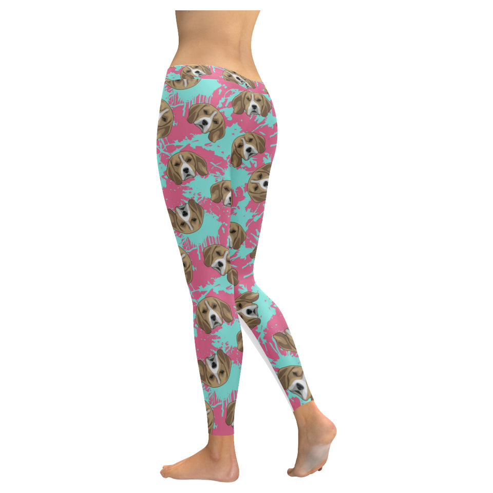 Beagle muzzles turquoise paint splashes pink pattern Women's Legging Fulfilled In US