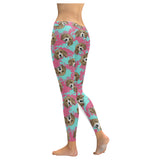 Beagle muzzles turquoise paint splashes pink pattern Women's Legging Fulfilled In US