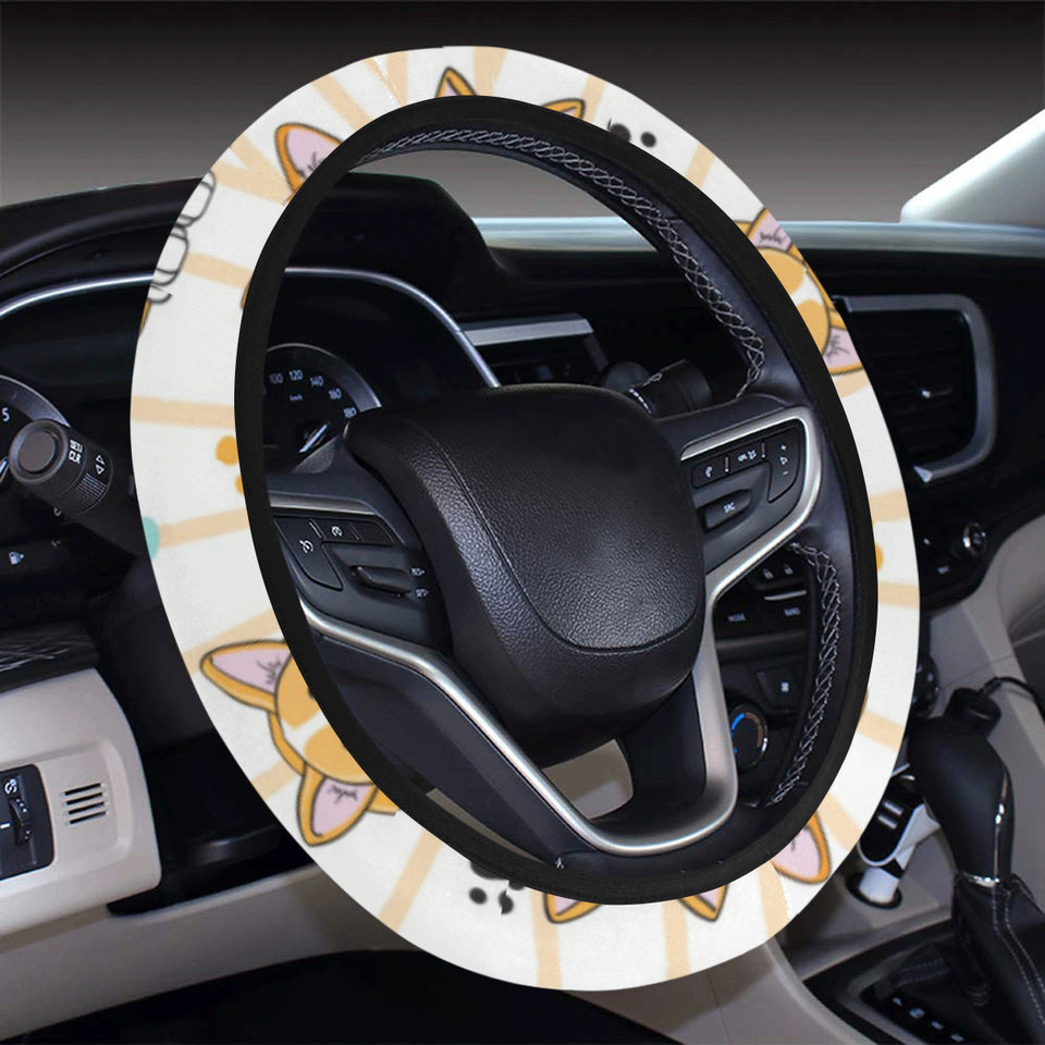 Cute dog corgi striped background pattern Car Steering Wheel Cover