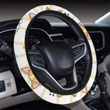 Cute dog corgi striped background pattern Car Steering Wheel Cover
