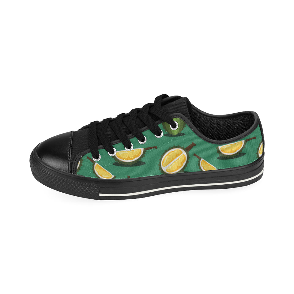 Durian pattern green background Men's Low Top Canvas Shoes Black