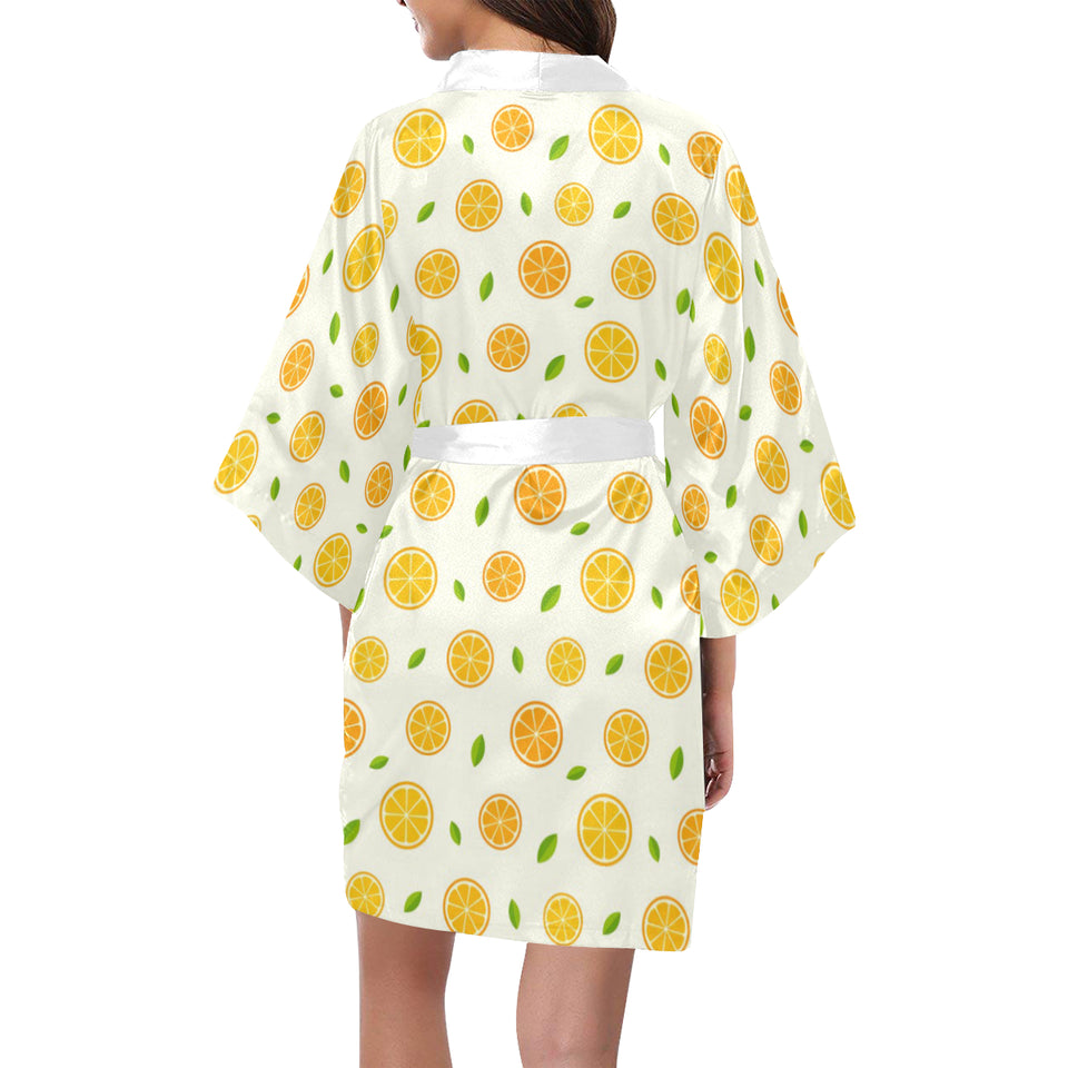 oranges leaves pattern Women's Short Kimono Robe