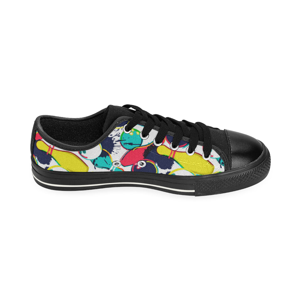 watercolor bowling ball pins Men's Low Top Canvas Shoes Black