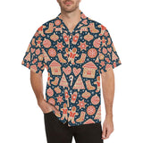 Christmas gingerbread cookie pattern Men's All Over Print Hawaiian Shirt