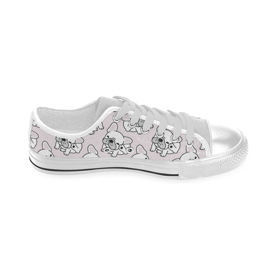 Cute french bulldog pattern Men's Low Top Canvas Shoes White