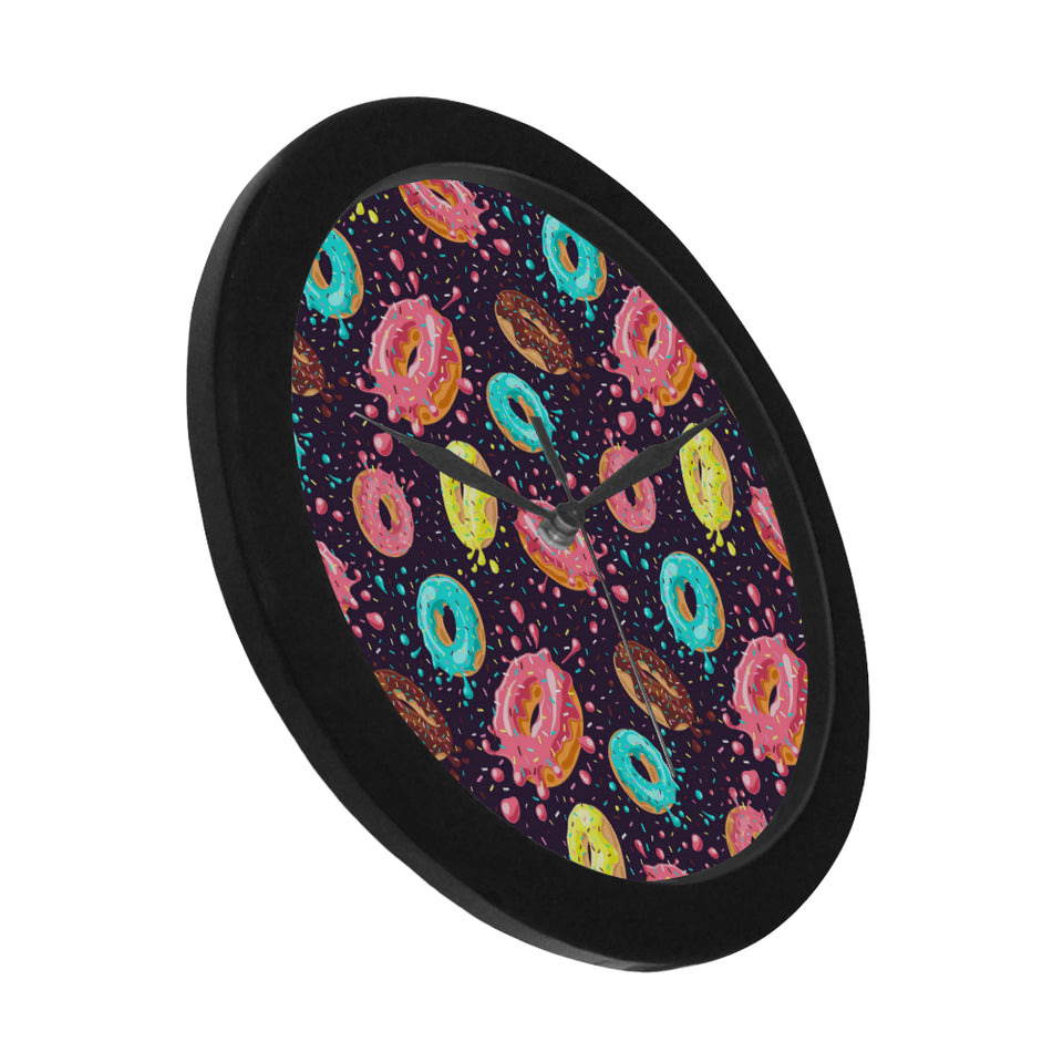 Colorful donut glaze pattern Elegant Black Wall Clock