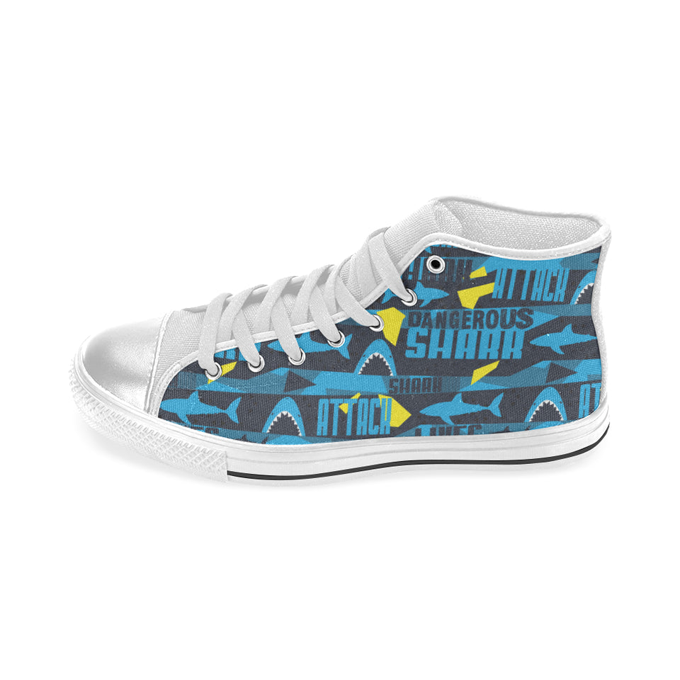 Shark dangerous Women's High Top Canvas Shoes White