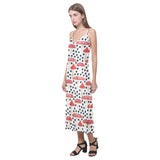 Red mushroom dot pattern V-Neck Open Fork Long Dress