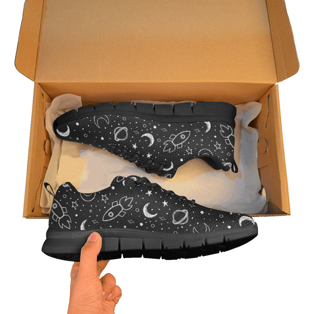 Hand drawn space rocket star planet Women's Sneaker Shoes