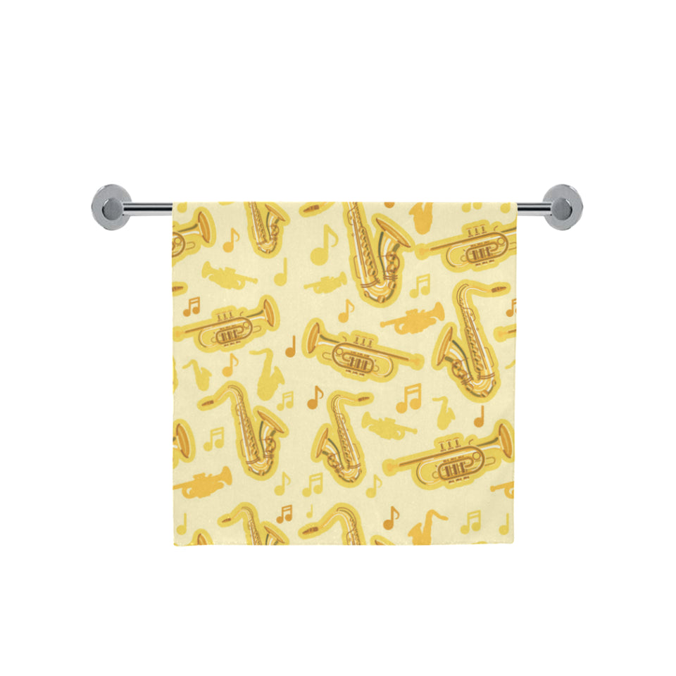 Saxophone cornet pattern yellow background Bath Towel
