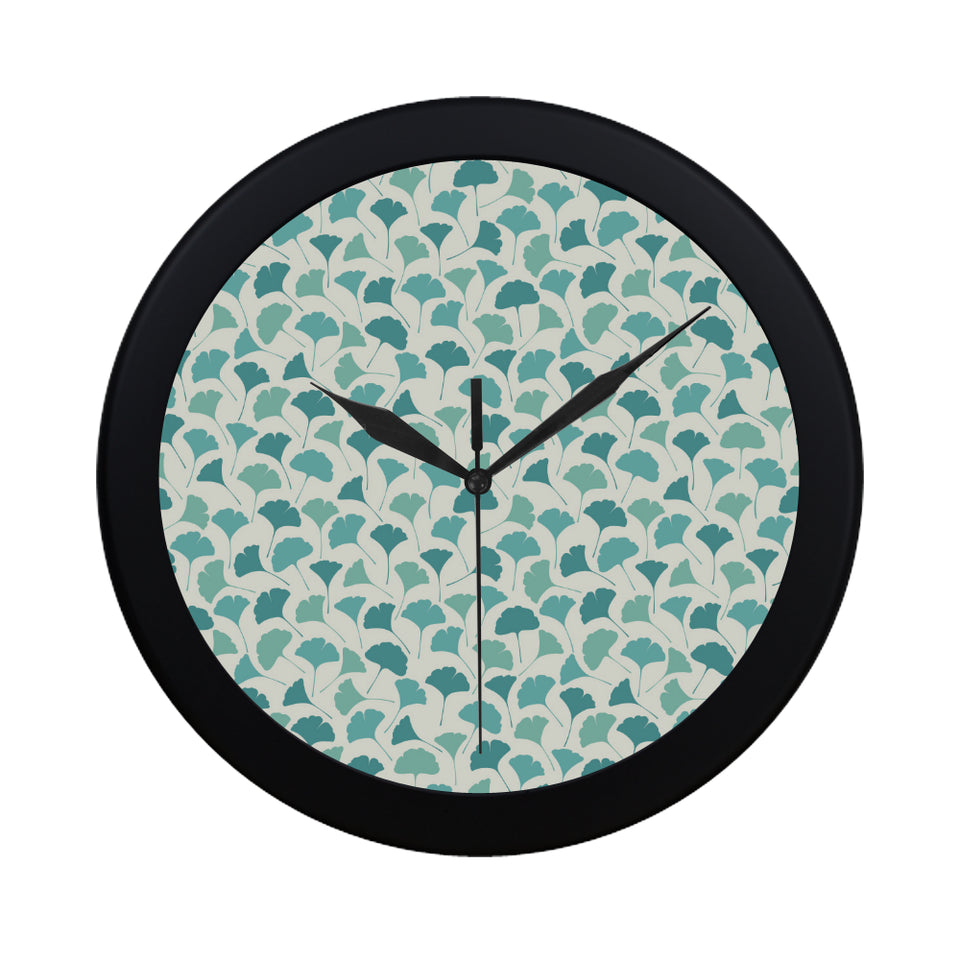 Green ginkgo leaves pattern Elegant Black Wall Clock