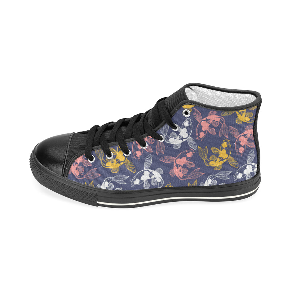 Fancy Carp pattern Women's High Top Canvas Shoes Black