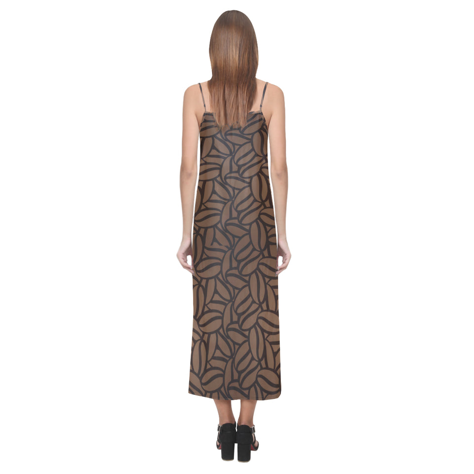 coffee bean pattern V-Neck Open Fork Long Dress