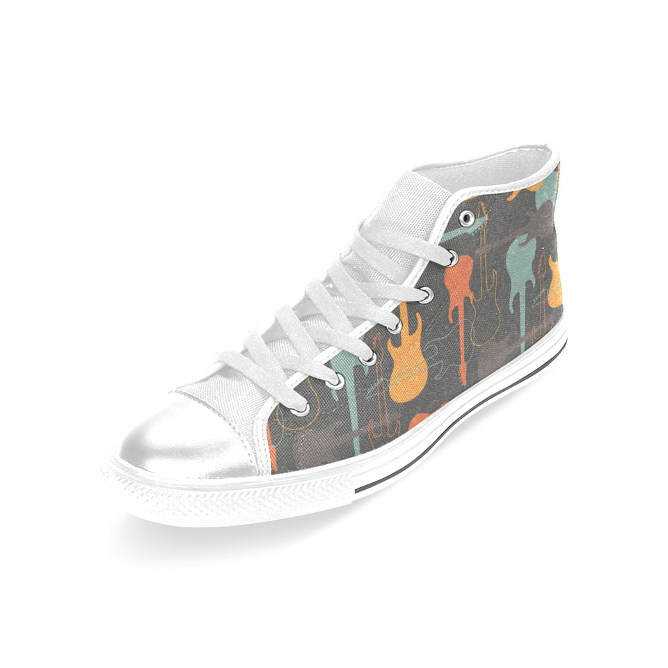 electric guitars pattern Women's High Top Canvas Shoes White