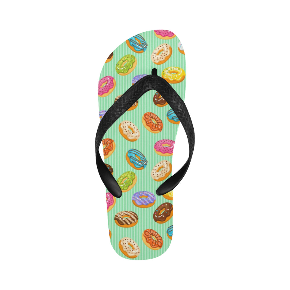 Colorful donut pattern green background Unisex Flip Flops