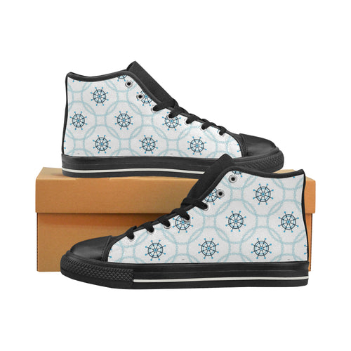 nautical steering wheel chain Women's High Top Canvas Shoes Black