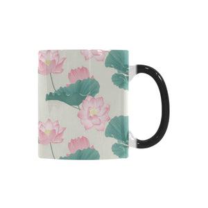 Pink lotus waterlily leaves pattern Morphing Mug Heat Changing Mug