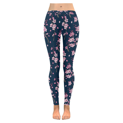 Pink sakura cherry blossom blue background Women's Legging Fulfilled In US