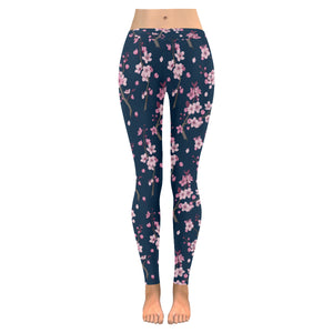 Pink sakura cherry blossom blue background Women's Legging Fulfilled In US