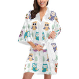 Cute owl pattern Women's Short Kimono Robe