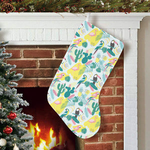 Cute parrot toucan flamingo cactus exotic leaves p Christmas Stocking