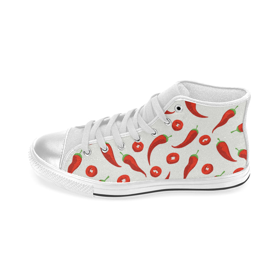 Chili pattern Women's High Top Canvas Shoes White