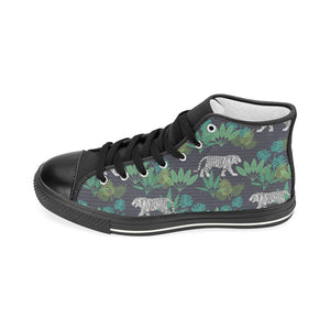 white bengal tigers tropical plant Women's High Top Canvas Shoes Black