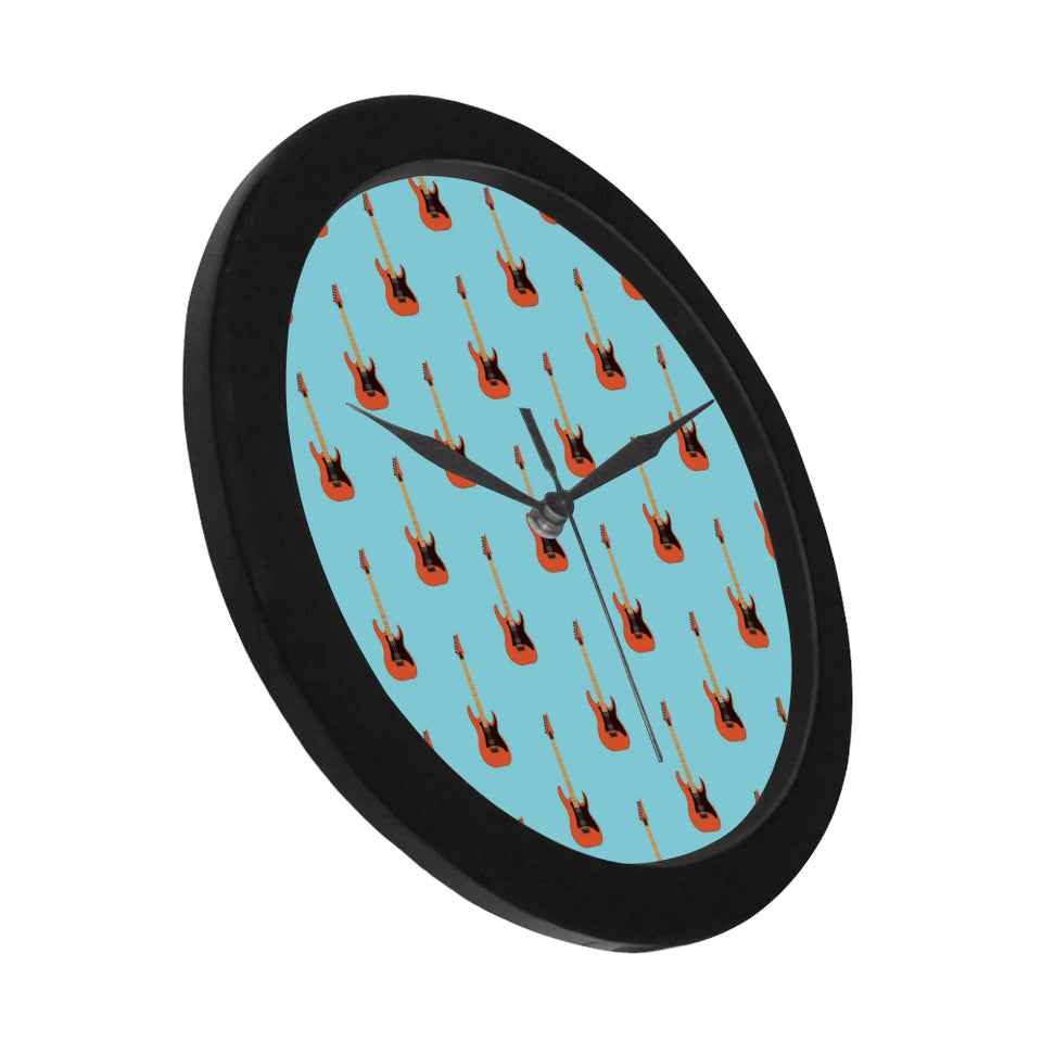 electric guitar pattern light blue background Elegant Black Wall Clock