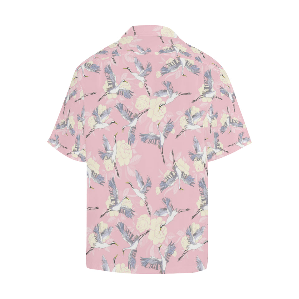 Japanese crane rose pattern Men's All Over Print Hawaiian Shirt