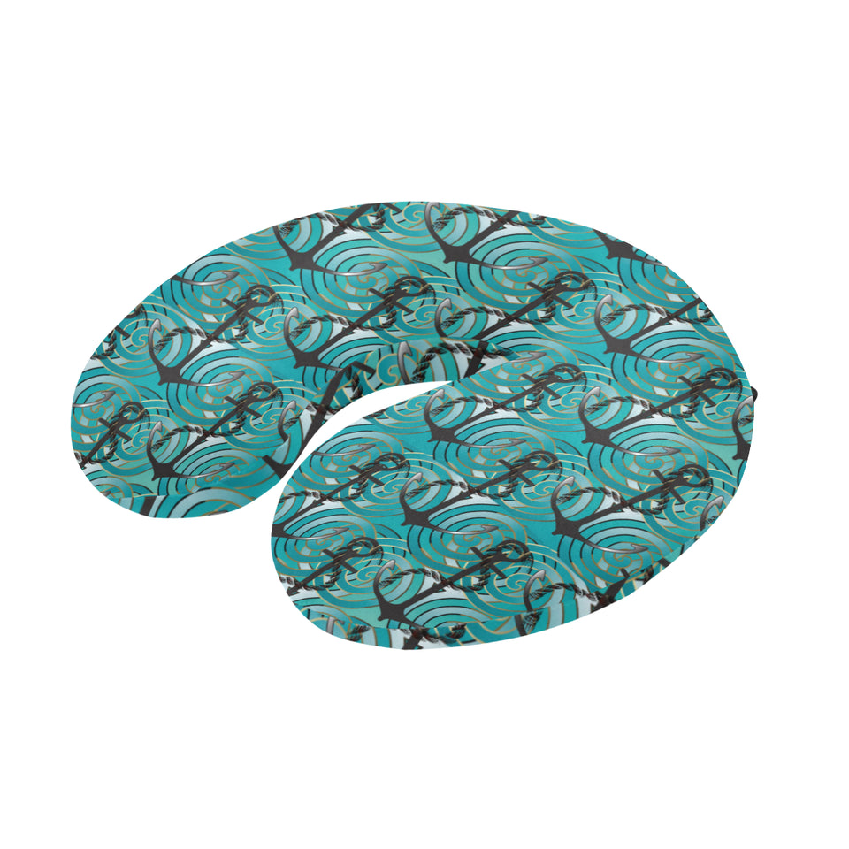 Anchor nautical green background U-Shaped Travel Neck Pillow