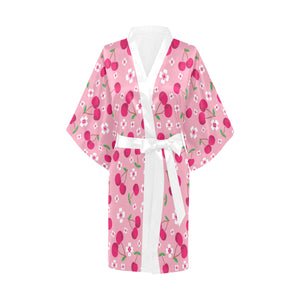 cherry flower pattern pink background Women's Short Kimono Robe