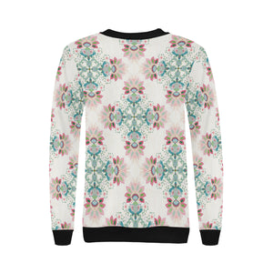 Square floral indian flower pattern Women's Crew Neck Sweatshirt