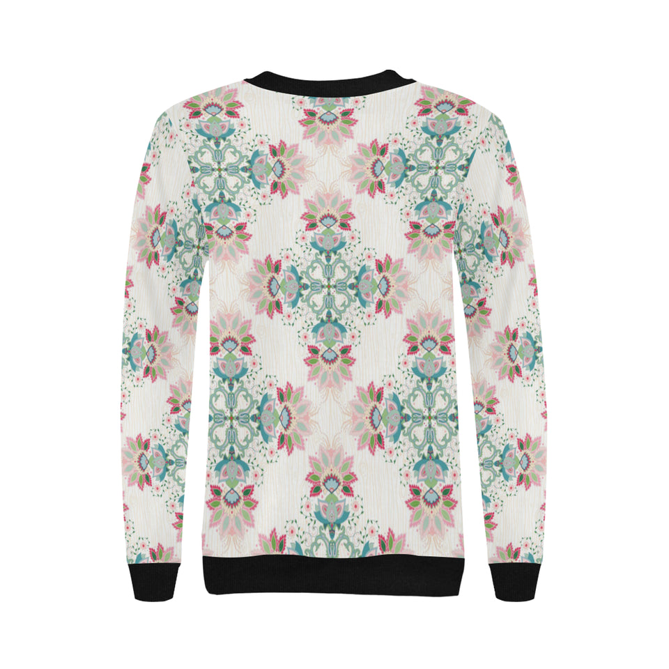 Square floral indian flower pattern Women's Crew Neck Sweatshirt