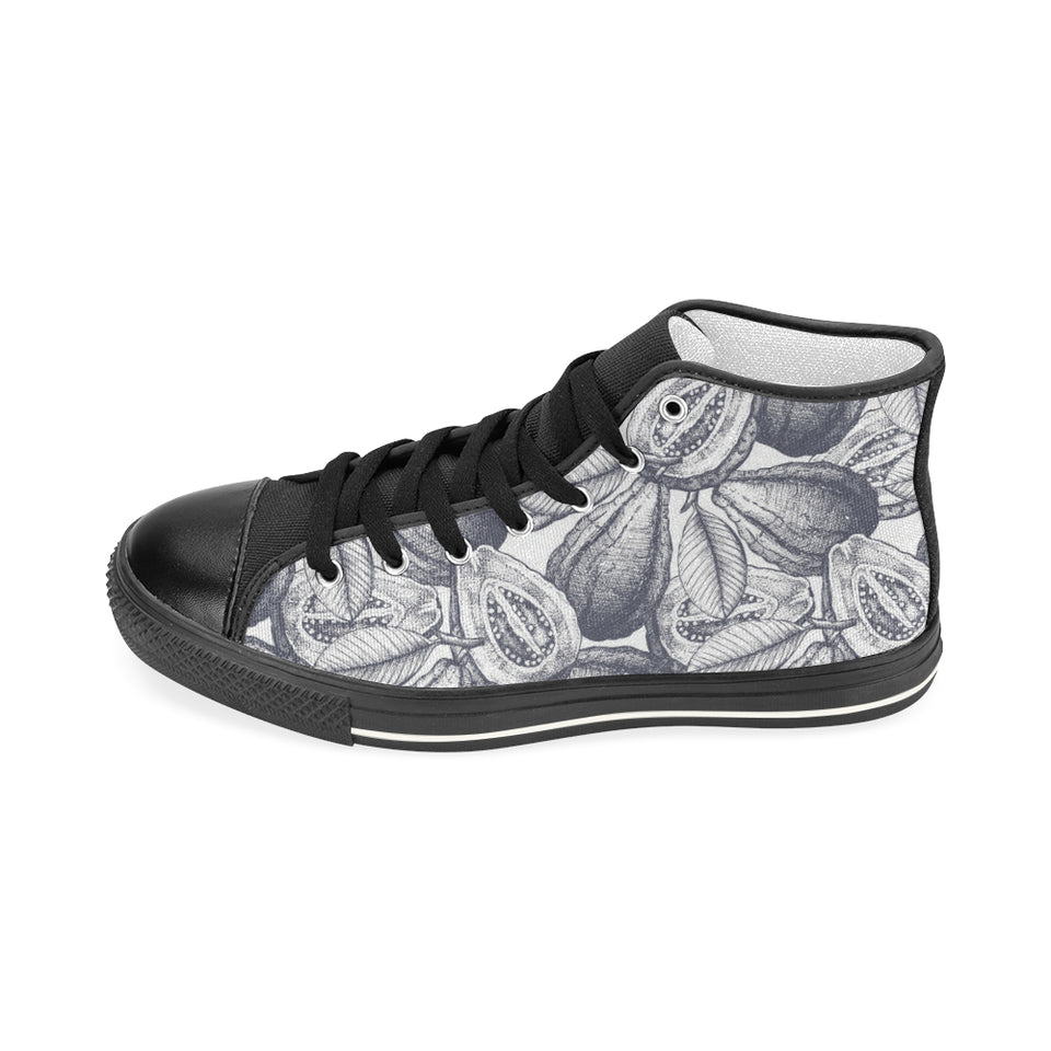 Guava tropical hand drawn pattern Women's High Top Canvas Shoes Black