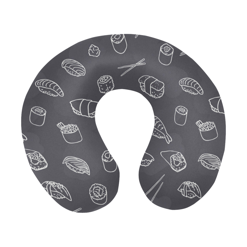 sushi pattern black background U-Shaped Travel Neck Pillow