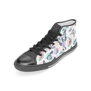 Butterfly pattern Women's High Top Canvas Shoes Black