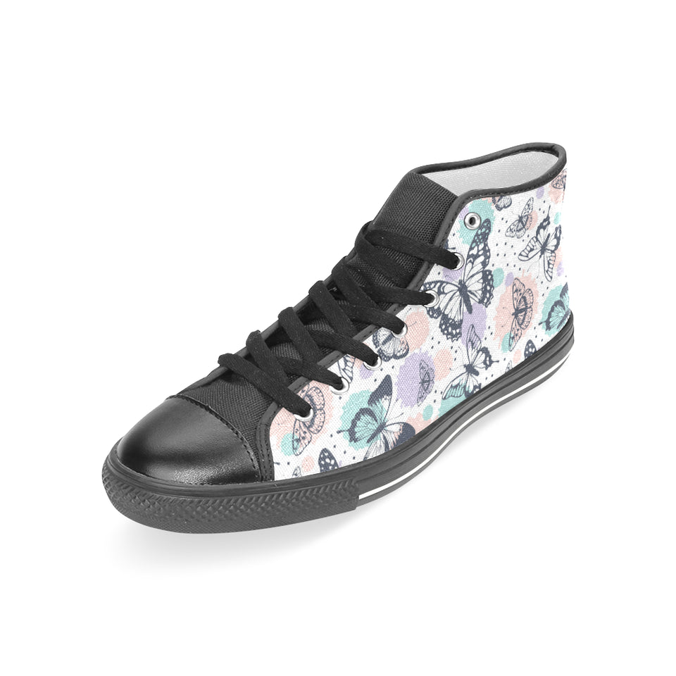 Butterfly pattern Women's High Top Canvas Shoes Black
