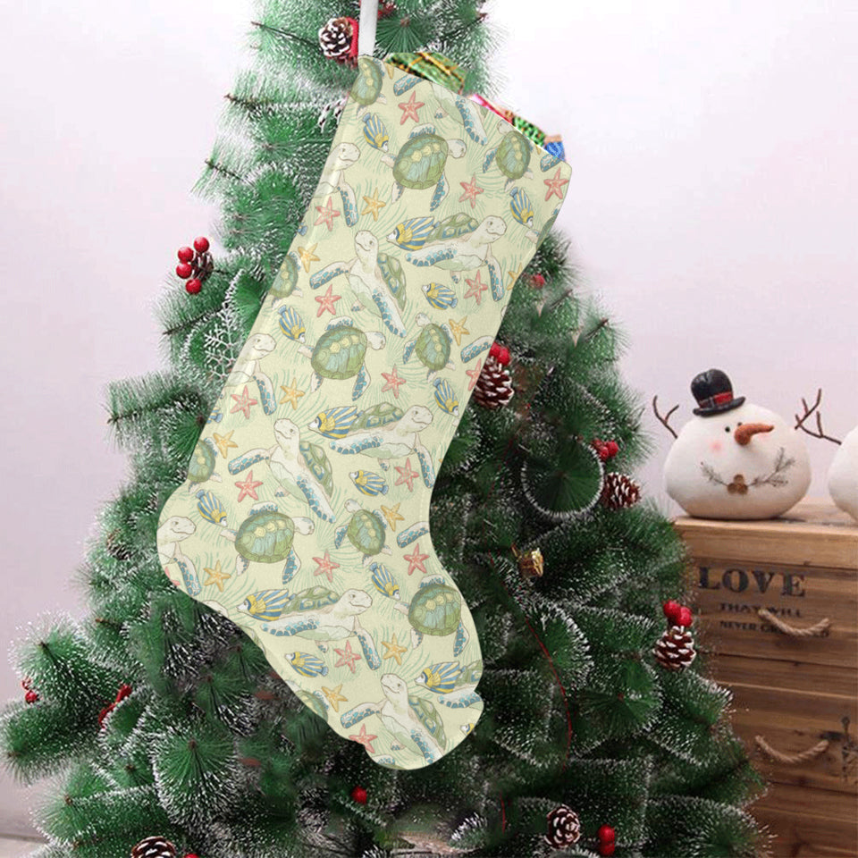 Hand drawn sea turtle fish pattern Christmas Stocking