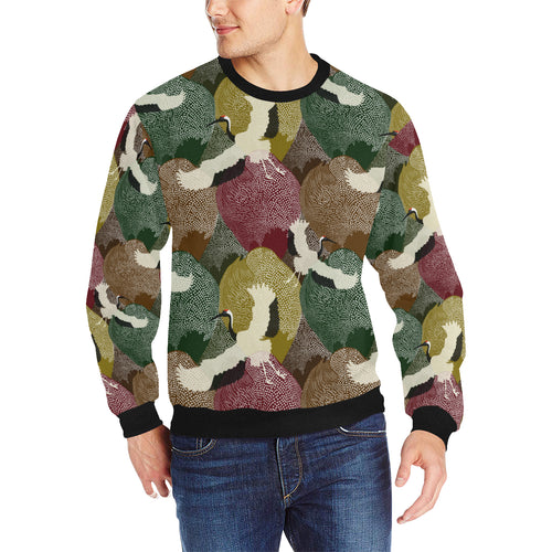 Japanese cranes flying forest dot pattern Men's Crew Neck Sweatshirt