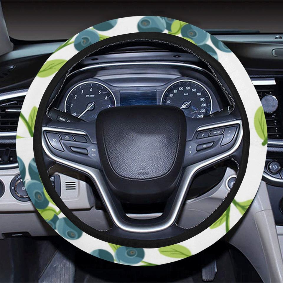 blueberry white background Car Steering Wheel Cover