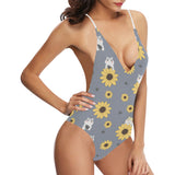 Cute hamster sunflower pattern background Women's One-Piece Swimsuit