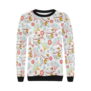 Maneki neko cat fan sakura Women's Crew Neck Sweatshirt