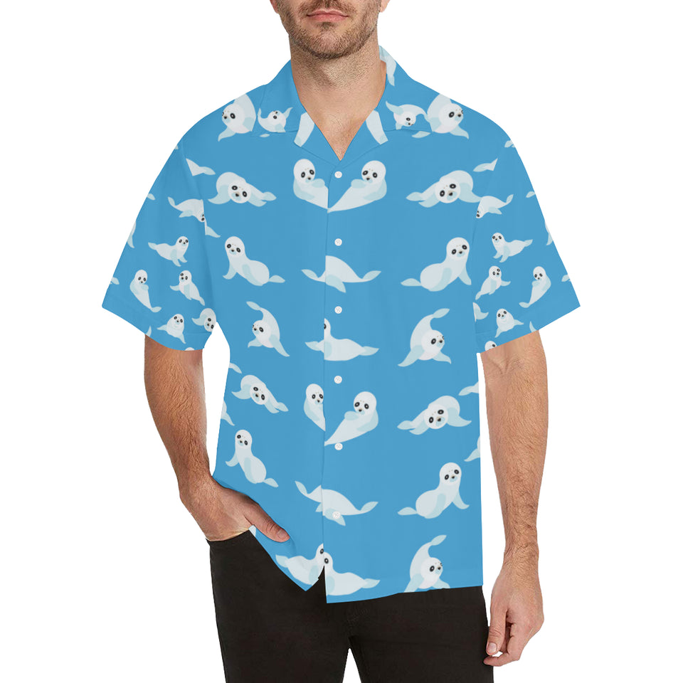 Cute sea lion seal pattern background Men's All Over Print Hawaiian Shirt