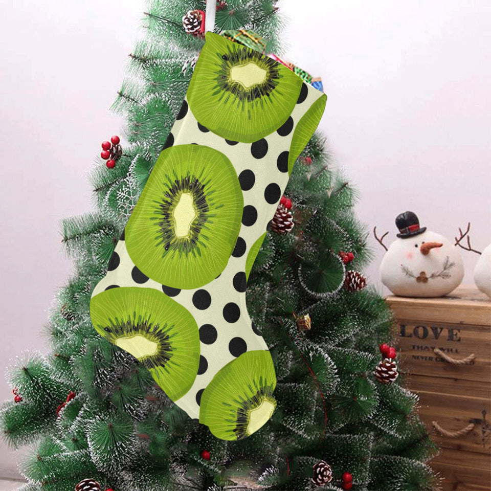 kiwi black dot background Christmas Stocking