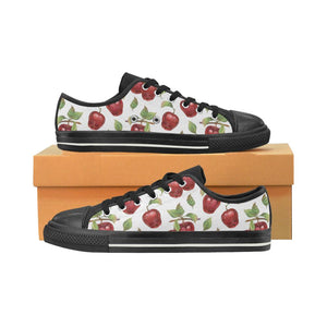 Red apples pattern Kids' Boys' Girls' Low Top Canvas Shoes Black