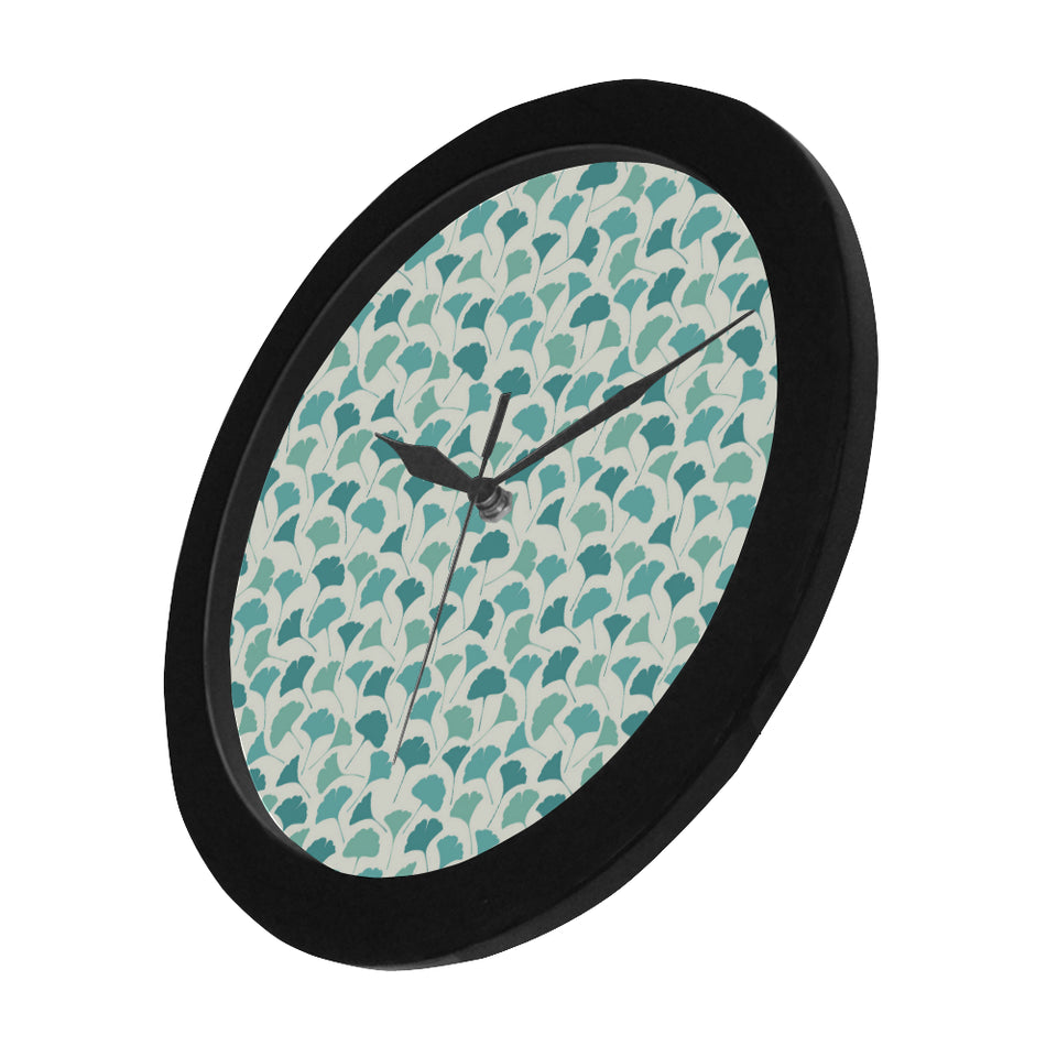 Green ginkgo leaves pattern Elegant Black Wall Clock