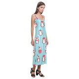 Cute penguin christmas  design pattern V-Neck Open Fork Long Dress